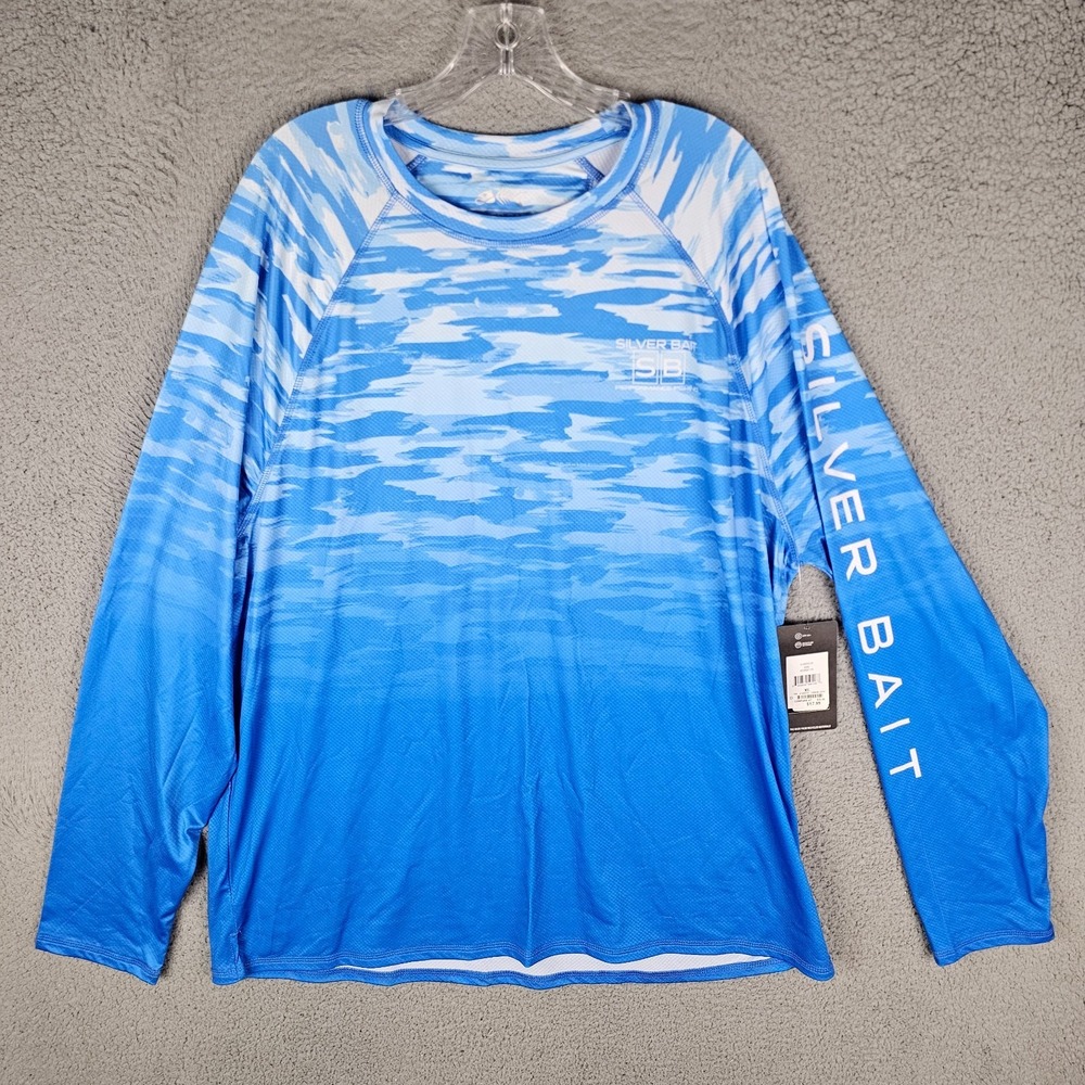 Silver Bait Fishing Shirt‎ Mens XL Blue UPF 50+ Moisture Wicking Long Sleeve Tee